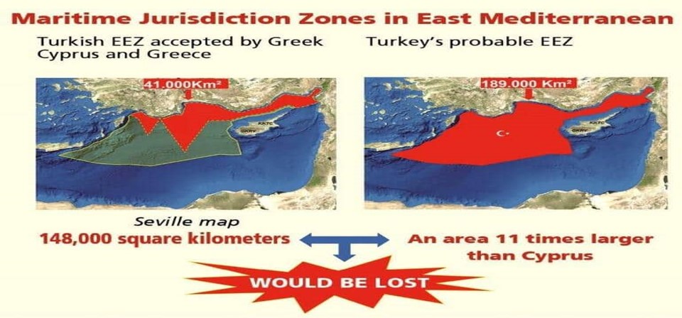 3gfl054.jpg Δεξιά ο τουρκικός χάρτης, δημοσιευμένος πριν από τον χάρτη της Α.Ο.Ζ. με την Λιβύη, απεικονίζει την Α.Ο.Ζ. που πρέπει να έχει η Τουρκία